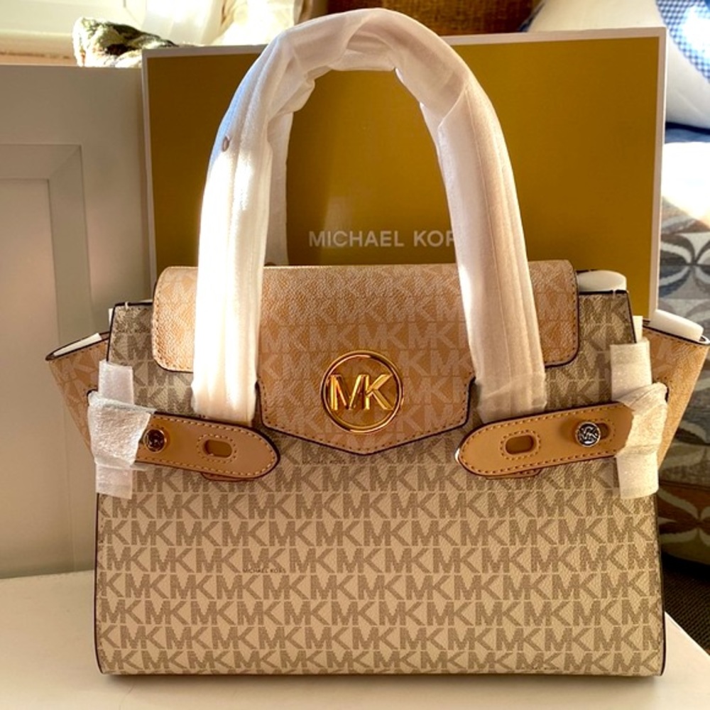 MICHAEL KORS”CARMEN” COLOR-BLOCK LOGO SATCHEL - Picture 3 of 10